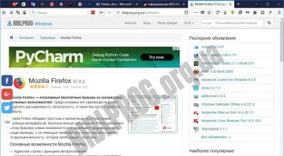 Mozilla Firefox browser in Russian